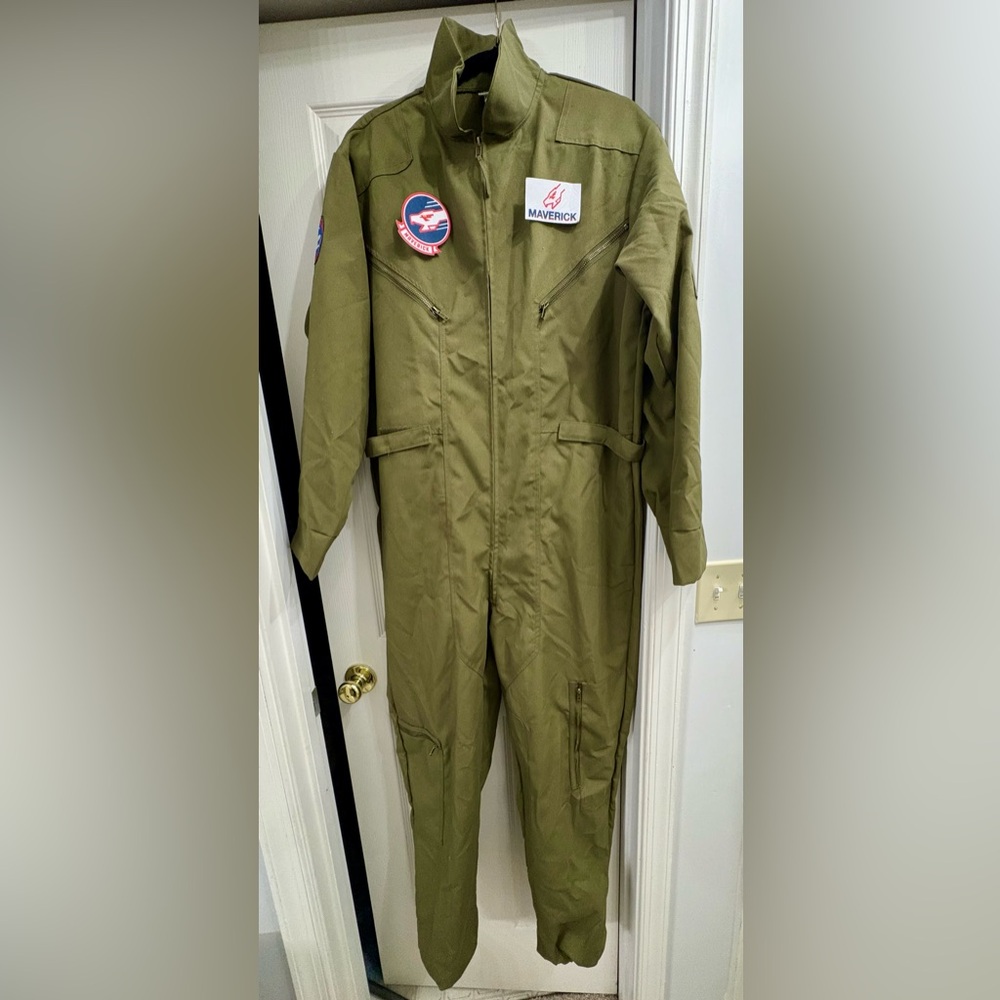 Halloween Top Gun Maverick Mens Green Flight Suit Costume